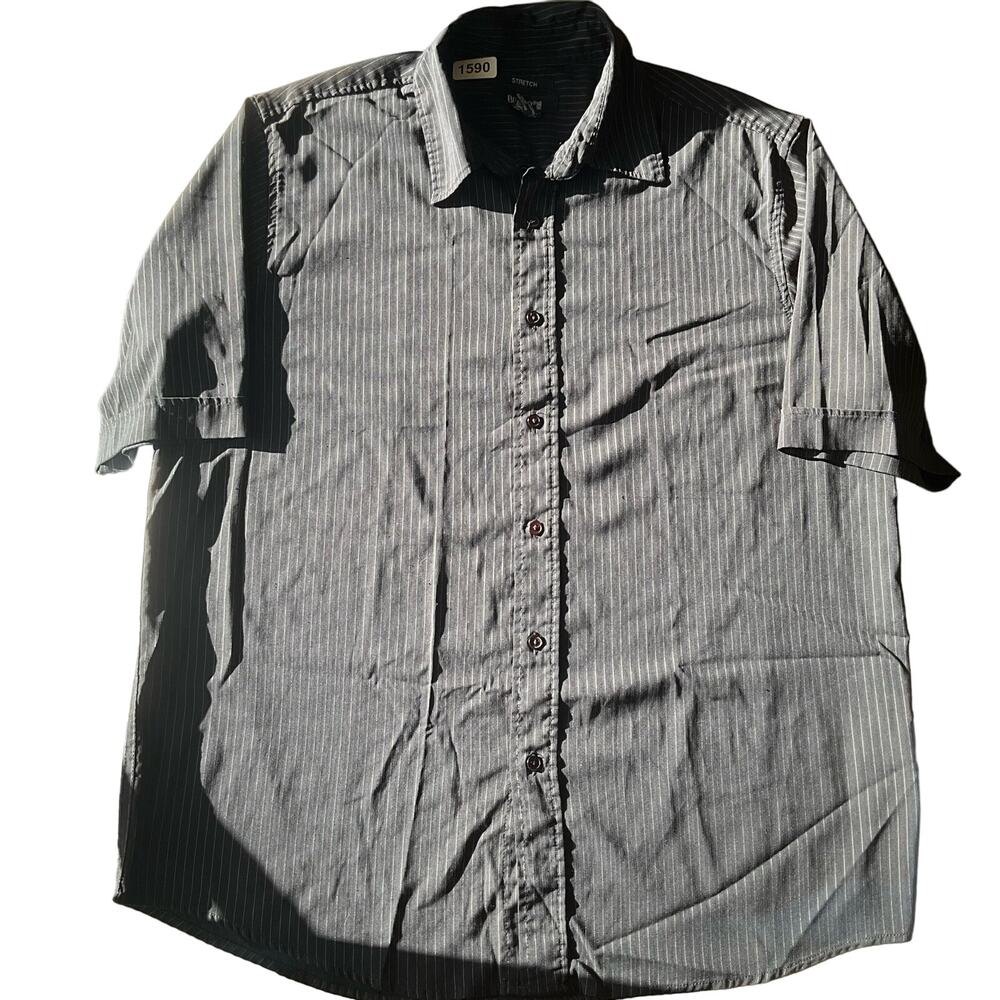 Bruno Men’s Short Sleeve Button Down Shirt size L, Black Stripes